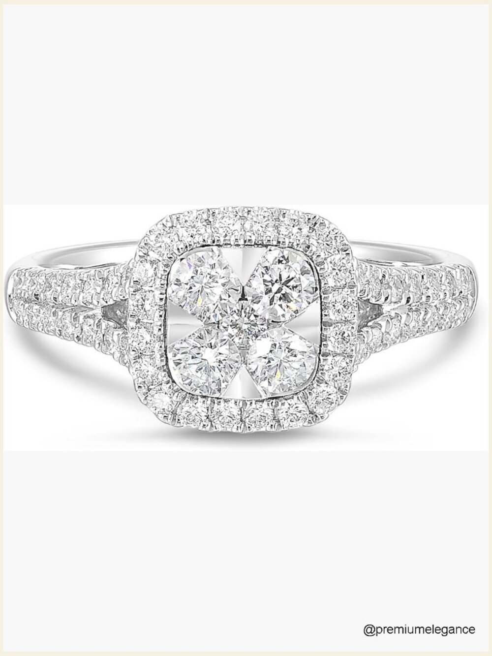 0.85ct Diamond Cushion Halo Ring 14k White Gold Engagement Promise Ring
